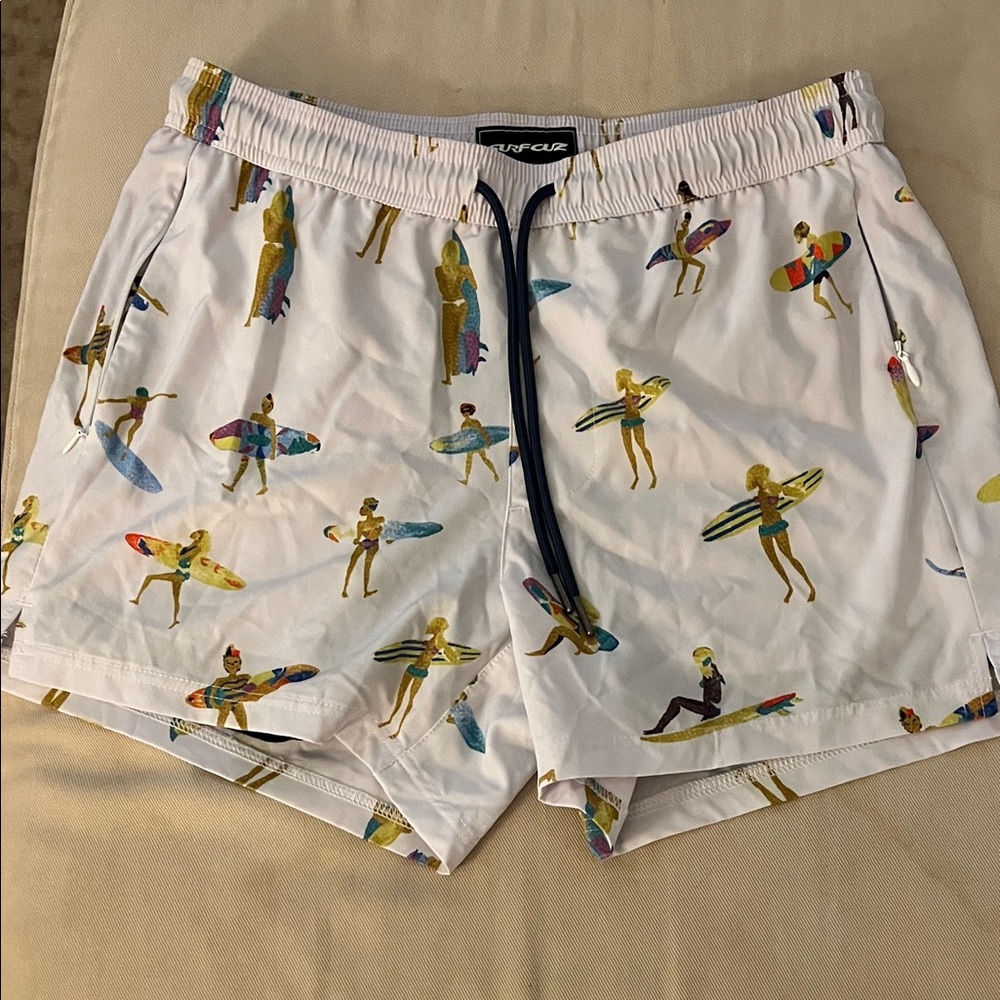 Surf Cuz Men's Small Multicolor Surfer Print Swim Trunks